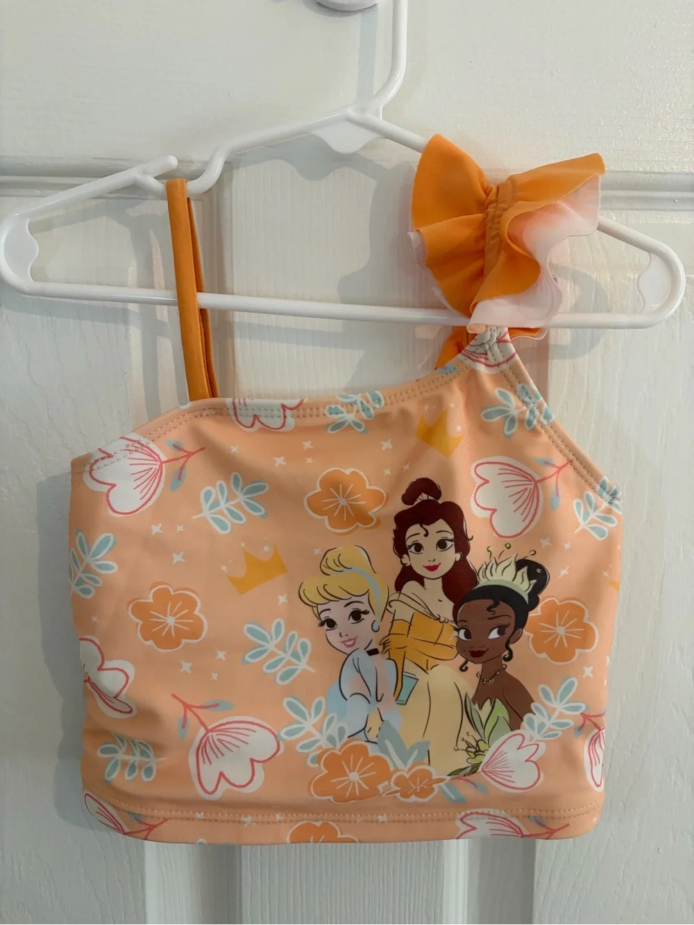 Disney Princess Orange 2 Piece Swimsuit With Ruffle Strap And Flor Detail - 3T